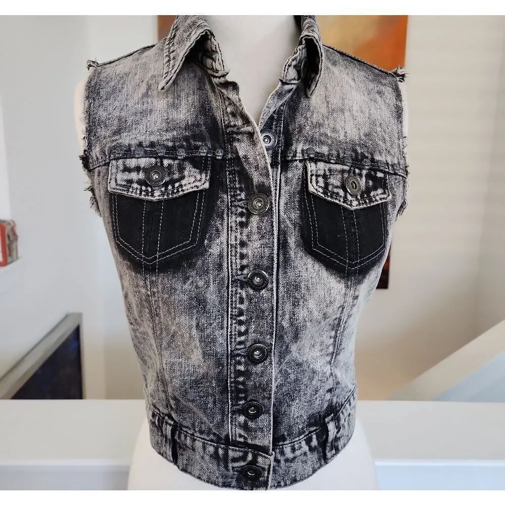 Highway Jeans Black and Gray Denim Vest Size S